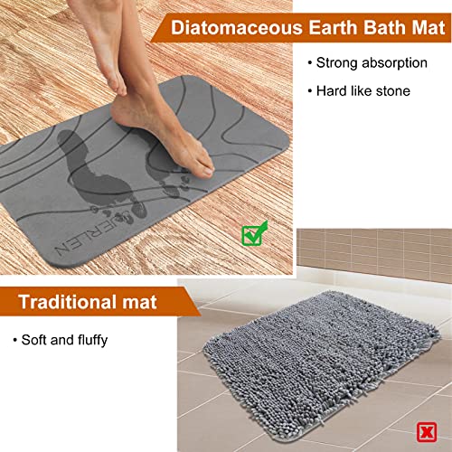 JUERLEN 2 Pack Diatomaceous Earth Shower Mat - Fast-Drying Grey Wave Stone Bath Mat 24x16