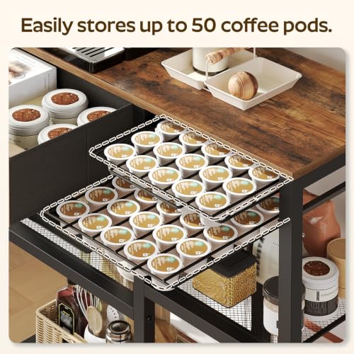 YATINEY Rustic Brown & Black 5-Tier Coffee Bar Rack with Storage & Pod Holder