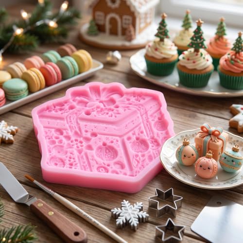 Christmas Gift Box Silicone Fondant Mold - Present Box 3D, Style O