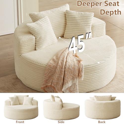 Oversized Corduroy Round Lounge Chair, Deep Seat Cloud Chaise Sofa