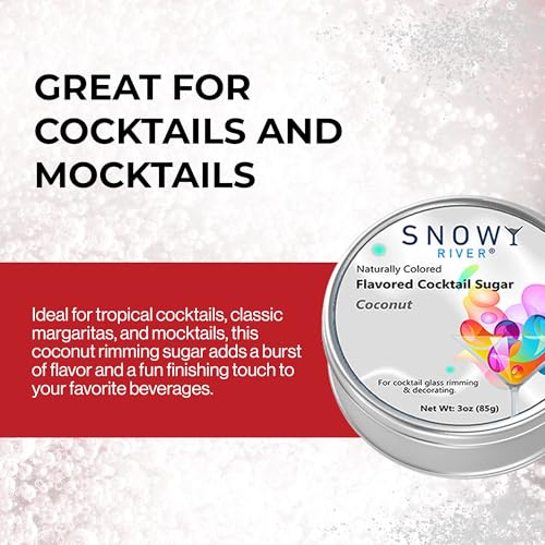 Snowy River Coconut Cocktail Sugar - All-Natural Rimming Sugar for Drinks & Desserts - Vibrant Colors & Gourmet Flavor - 3oz