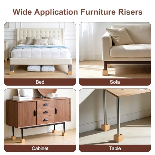 4 Inch Bamboo Bed Risers | Heavy Duty Furniture Leg Extenders, 4 Pack