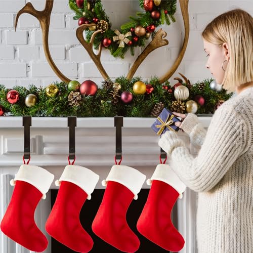 Christmas Stocking Holders for Mantel 4 Pack - Non-Slip Fireplace Hooks