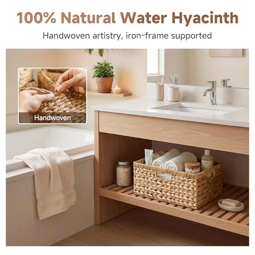 Large Woven Water Hyacinth Storage Basket with Built-in Handles