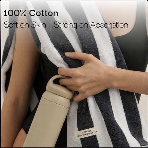Salt Earth 30x60 Inch Oversized Beach Cotton Striped Towels Pack of 4 - Steel Grey