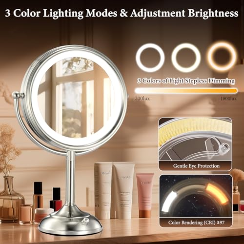Professional 8.5" Large Lighted Makeup Mirror with Brighter Lights,