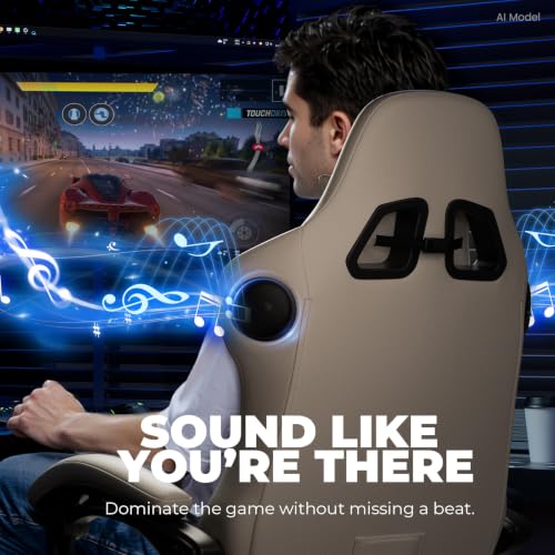 Ergonomic Gaming Chair with Bluetooth Speakers, Footrest and Recline, Off-White