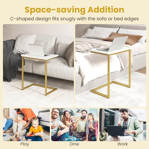 GOFLAME Gold & White Faux Marble Nesting Coffee Tables Set of 3 - Modern C-Shaped Side Tables for Living Room & Bedroom