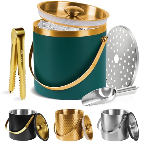 TOSELBAI 4L Green Double-Wall Vacuum Insulated Ice Bucket with Silicone Seal & Accessories