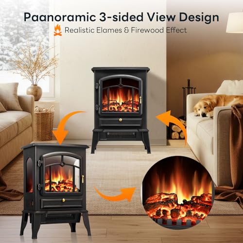 Electric Fireplace Stove with Realistic Flame & Dual Heat Settings