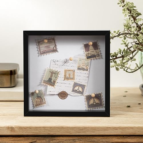 8x8 Shadow Box Frame with Linen Back & Push Pins - Black Memory Display Case