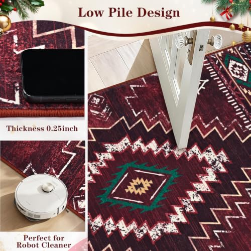Yinhua Red 8x10 Western Area Rug for Living Room & Bedroom, Washable Christmas Decor