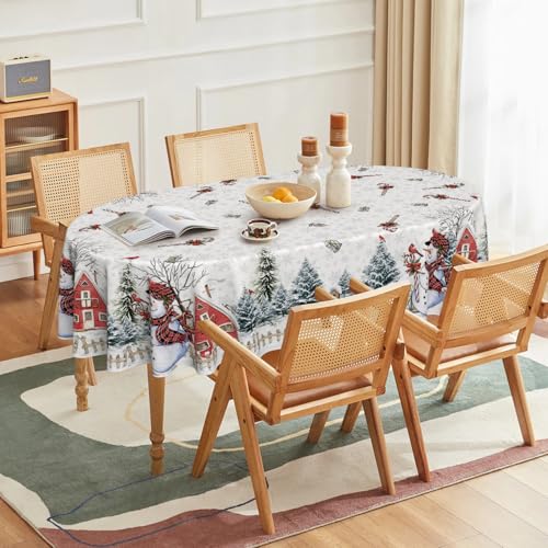 Horaldaily White 60" x 84" Oval Christmas Tablecloth - 100% Polyester