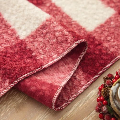 AQOTHES Red White Plaid Christmas Table Runner 13x72 Inch - Festive Holiday Decor