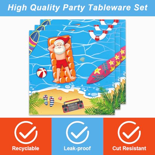 Hawaiian Christmas Party Plates & Napkins Set – 24 7-inch Plates, 24 Napkins