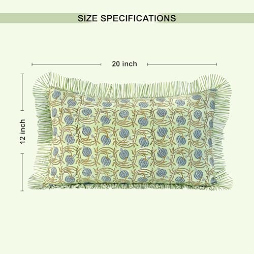 Ridhi Hand Block Print Green Cotton Pillow Sham 20x12 Inch Decor Accent