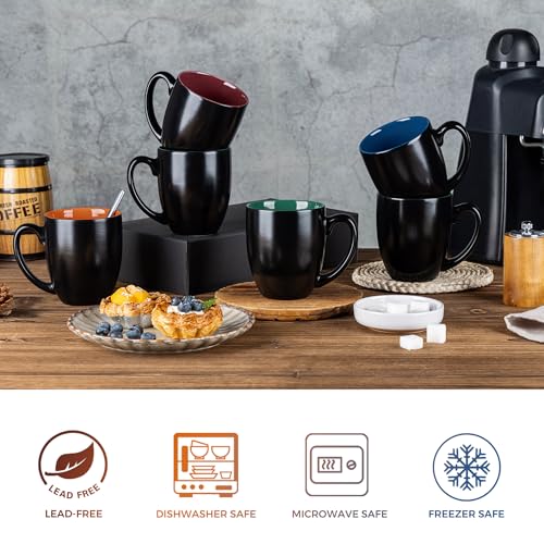 Black Multi-Color 16 oz Ceramic Coffee Mugs Set of 6 - Durable, Non-Toxic Kitchen Drinkware