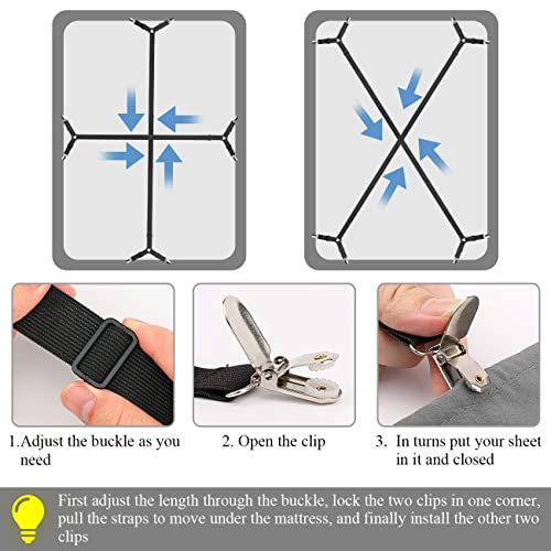 Adjustable Bed Sheet Suspenders Clips for Twin to King Sizes