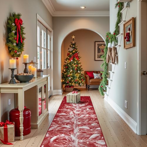 Lahome 2x6 Christmas Runner Rug Red Holiday Hallway Non-Slip Washable Low-Pile Decor