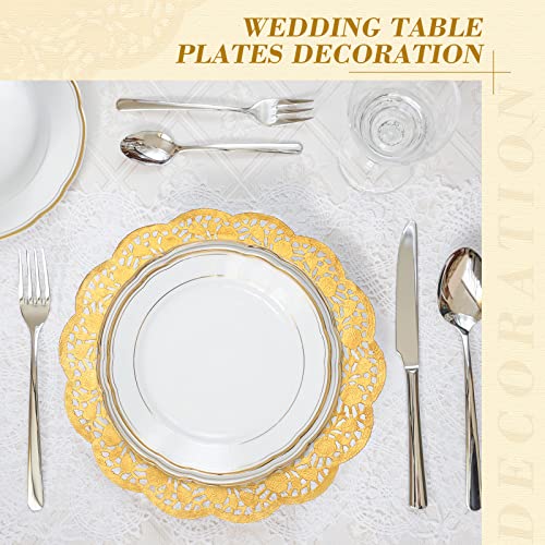 200 Pcs 14-Inch Round Gold Lace Paper Doilies for Party Table Decoration