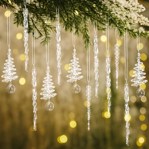 Soulchen 24 Pcs Crystal Icicle Christmas Ornaments - 3 Styles for Tree Hanging Decor (Variant: 24)