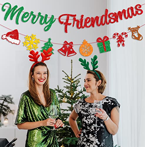 Christmas Banner Set - Merry Friendsmas Glittery Holiday Party Decorations