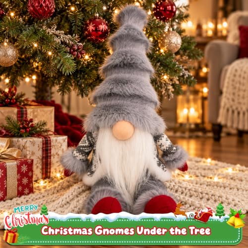 TACROART Gray Nordic Christmas Gnome Plush Shelf Sitter - 13" Gray Knit Coat