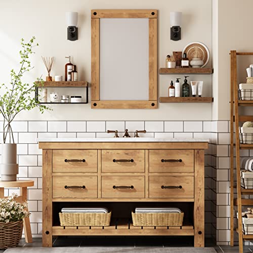 Farmhouse Bathroom Floating Shelves Over Toilet - Rustic Brown (Set of 3)