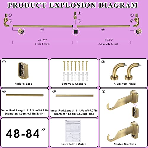 Adjustable Wrap-Around Curtain Rod, Antique Bronze Metal Window Drape Rod