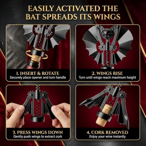 Ghost Bat Bottle Opener - 2-in-1 Wine & Beer Corkscrew, Gothic Aluminum Gift
