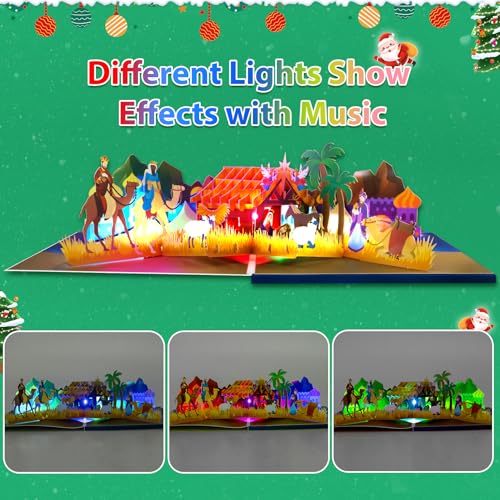 Pop Up Christmas Card with Light and Music, Nativity Musical