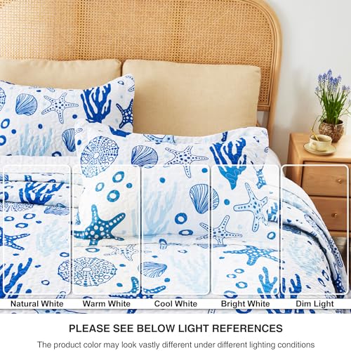 Love's Cabin Coastal Queen Quilt Set - 3-Piece Lightweight Bedspread