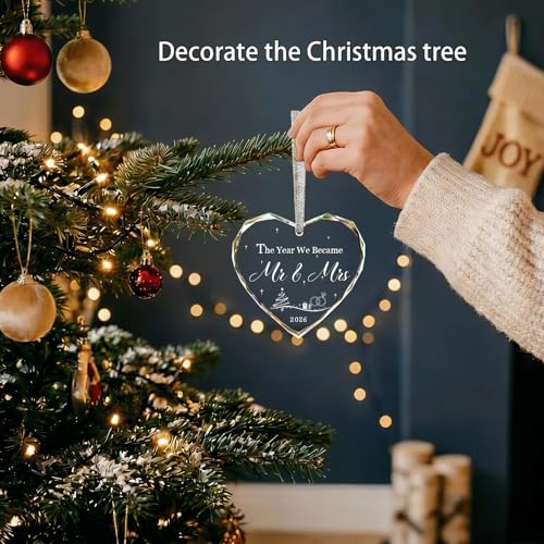 2026 First Christmas Married Crystal Glass Ornament for Couples