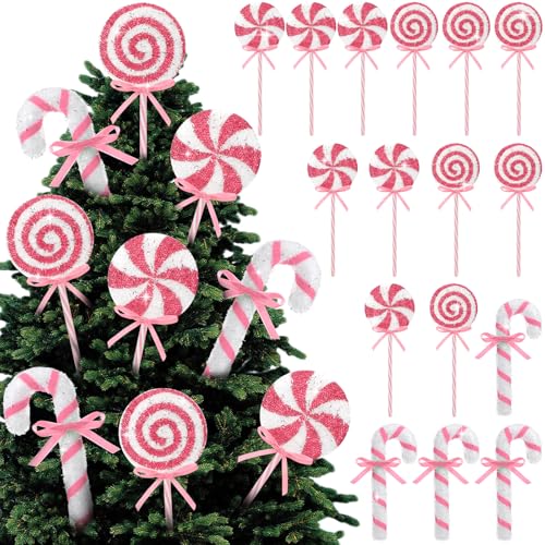 Threehoney Pink Candy Cane Christmas Decorations 16 pcs Holiday Ornaments
