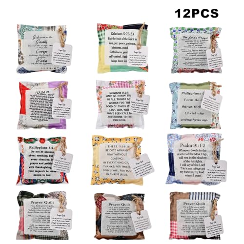 12 Mini Prayer Quilts with Cross - Handmade Christian Gifts