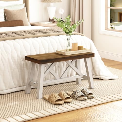 30-Inch Solid Wood Farmhouse Entryway Bench with X-Structure
