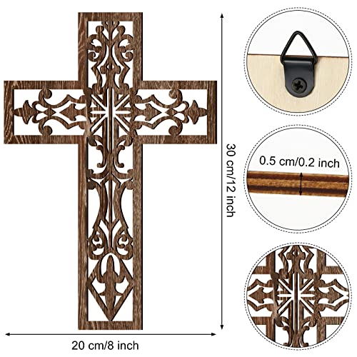 3 Pcs Wooden Cross Wall Decor, 12-Inch Hand-Carved Antique Hanging Cross