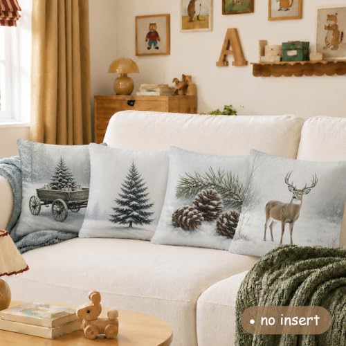 Jeconh Christmas Tree Reindeer Pine Cone Throw Pillow Cover 18x18 Set of 4