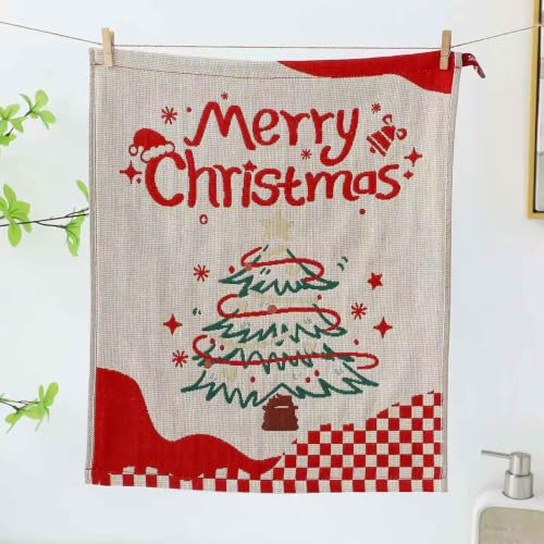 STASOPTK Christmas 4 Pack Kitchen Towels 16x15 in Red & Green - 4 Designs