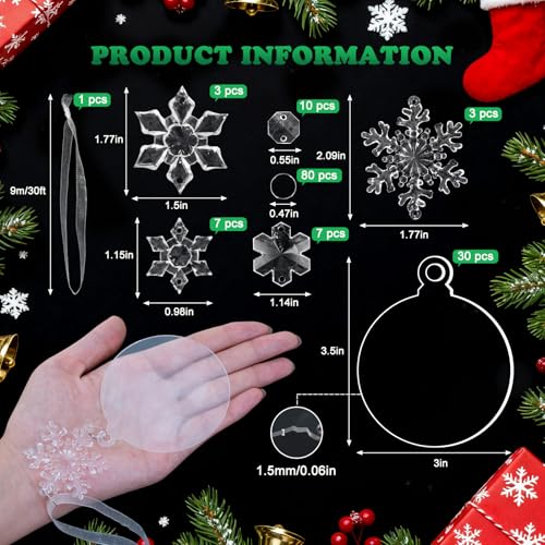 Yesweety 30-Pack Clear Acrylic Ornament Blanks for DIY Christmas Tree Decorations