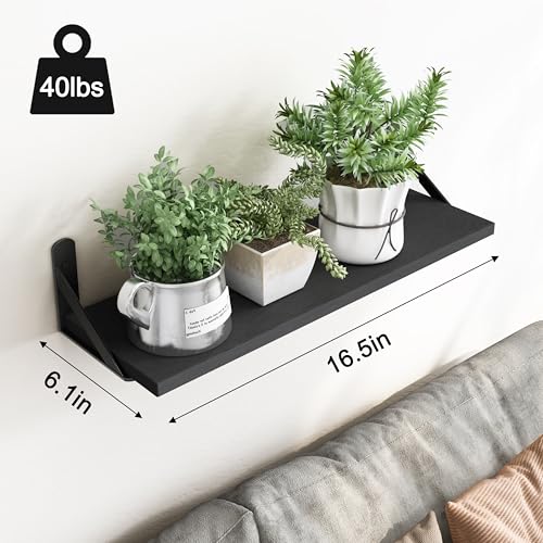 16.5-inch Floating Wall Shelves, Rustic Wood Storage Set of 6