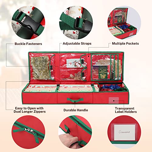 Red Gift Wrap Organizer Bag 42x14x5.5 inches for Holiday & Gift Wrapping