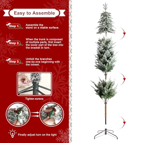 Glitzhome 7.5ft Flocked Pencil Spruce Pre-Lit Christmas Tree with 350 Warm White Lights