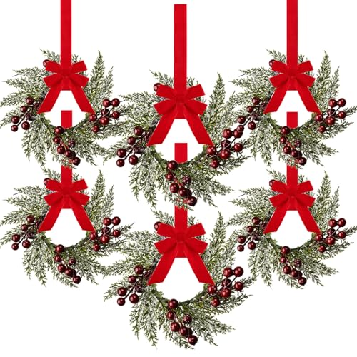 6-Piece Mini Christmas Candle Wreaths with Berries and Pinecones, 3.1 Inch