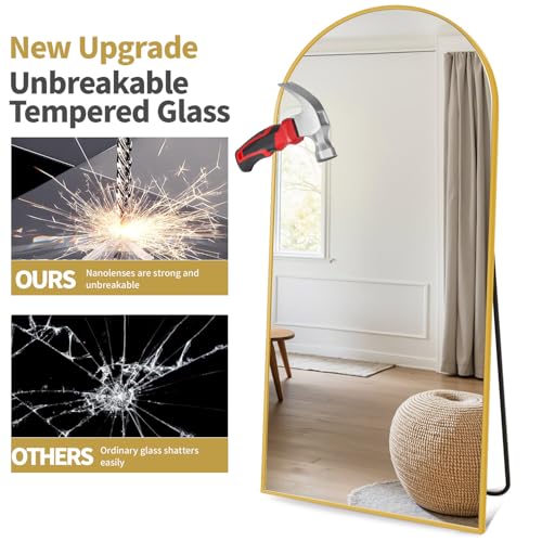 Arched Full Length Mirror 70"x26" Gold Frame Shatterproof Floor Mirror