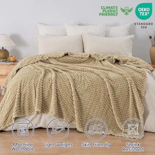 Ultra Soft 3D Jacquard Flannel Fleece Blanket - Queen Size, 90"x90", Khaki