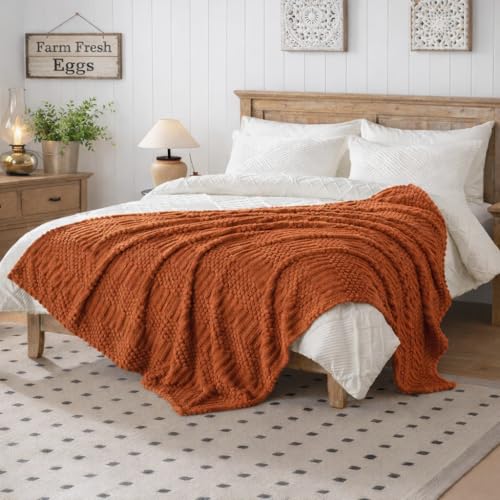 Lussena Rust Fleece Throw Blanket - 50x60 Soft Cozy Aesthetic Boho Blanket