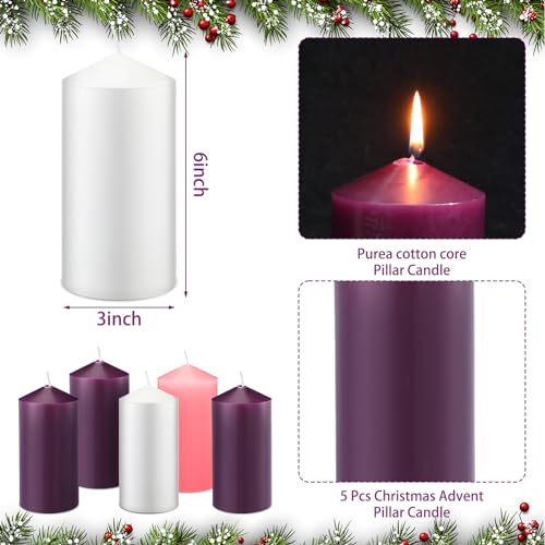 MTLEE 5 Pack Christmas Advent Pillar Candles - Church & Holiday Decor, 3x6 Inch, Gift Set