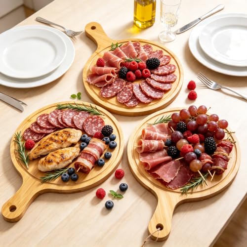 Benhurb 10-Pack Round Bamboo Cutting Boards with Handle, 14.4" x 10.4"