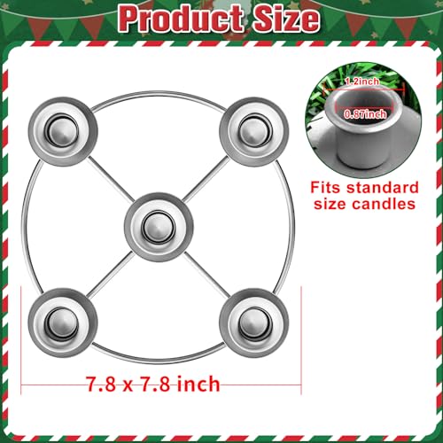 Silver Metal Advent Wreath 5 Candle Holder - Christmas Table Centerpiece